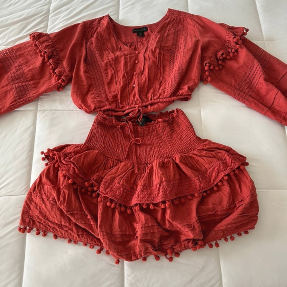 House of Harlow 1960 Red Pom-Pom Two-Piece Girls Set
